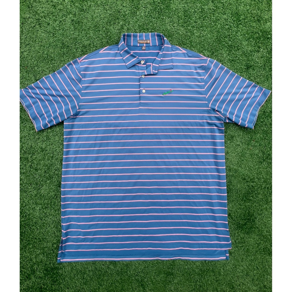 Peter Millar Summer Comfort Mens XL Blue Pink Striped Golf Polo MS17EK10S